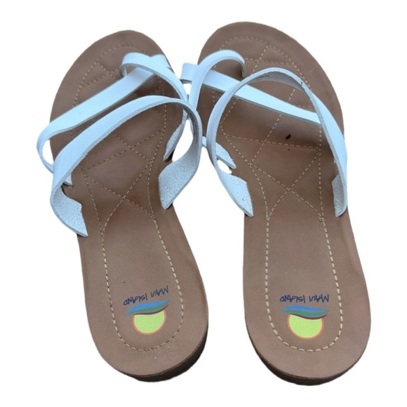 Maui Island Slide on White Brown Sandals Size 9 Women's Casual Flat - Picture 3 of 7